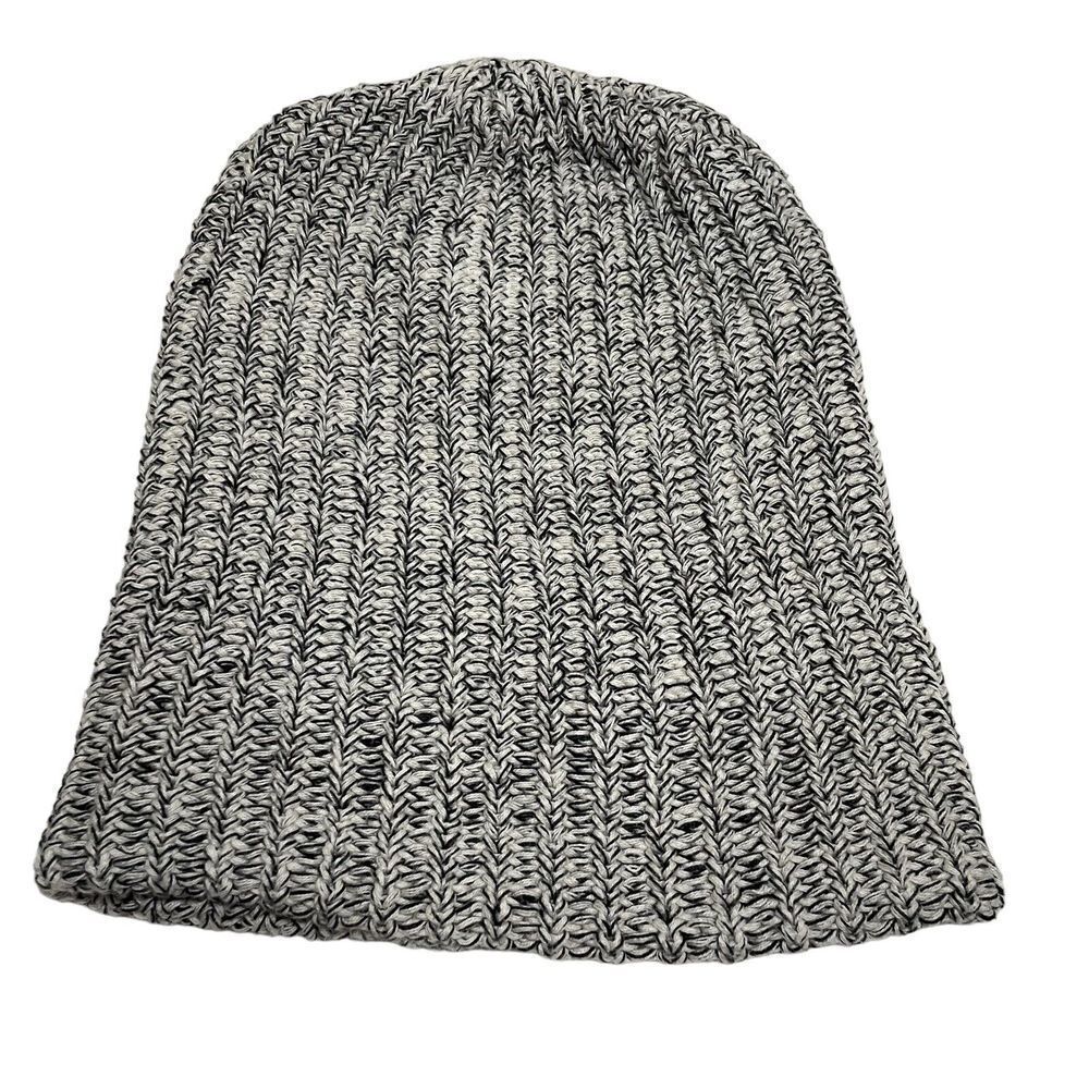 Love Your Melon Beanie Black White Speckled Tan Leather Logo Patch Hat‎ Toboggan - Picture 2 of 4